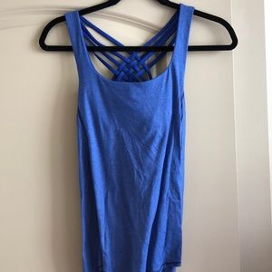 blue open back lululemon workout top